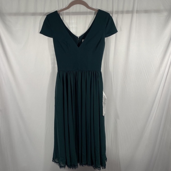 NEW Dress the Population [ XXS ] Corey Chiffon Fit & Flare‎ Dress PINE Green - Picture 6 of 12